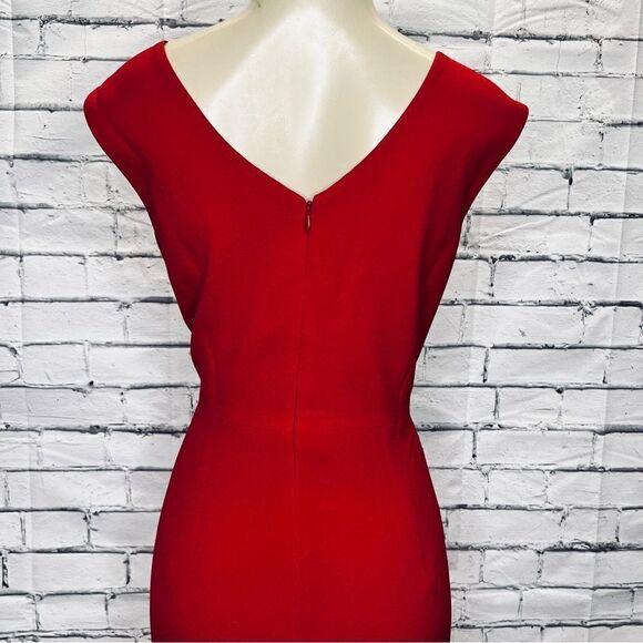 DRESS THE POPULATION Sandra Plunge Crepe Trumpet Gown size L NWOT in garnet red - Picture 5 of 9